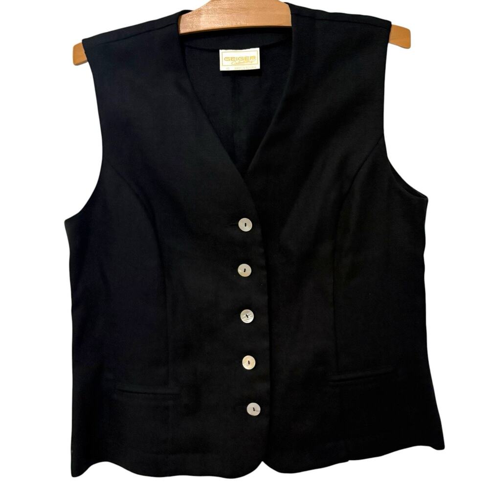 Geiger | Vest Linen Black Versatile Preppy Minimalist- Size 40 Medium